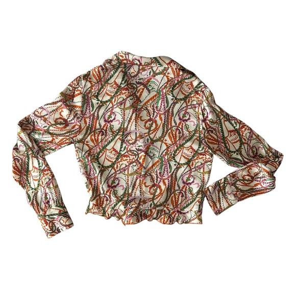 Zara Satin Effect Printed Set Ecru Orange XS Culottes Johnny Collar Crop - Picture 11 of 15